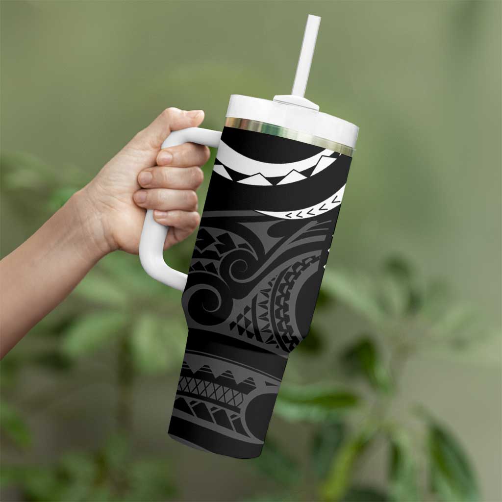 Polynesian Oxblood Line Art Tribal Tattoo Tumbler With Handle