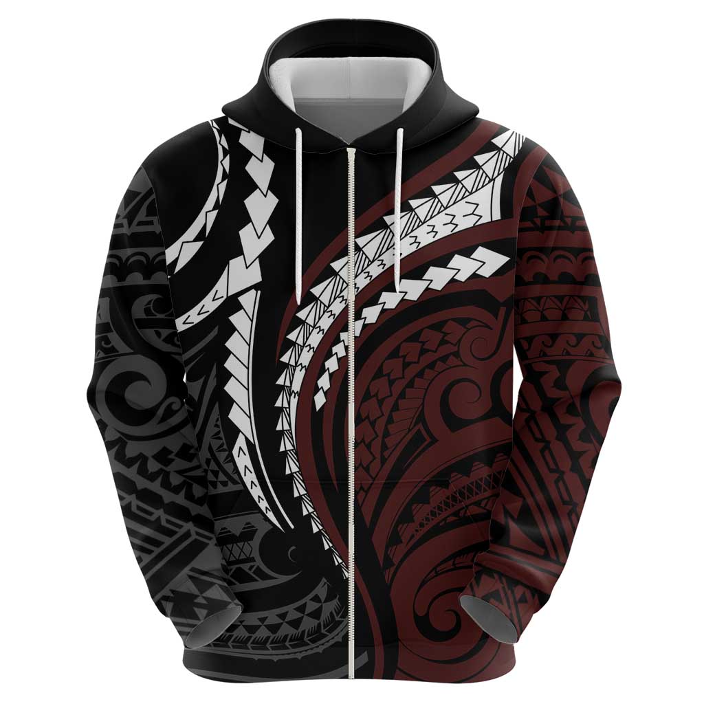 Polynesian Oxblood Line Art Tribal Tattoo Zip Hoodie LT9 - Polynesian Pride