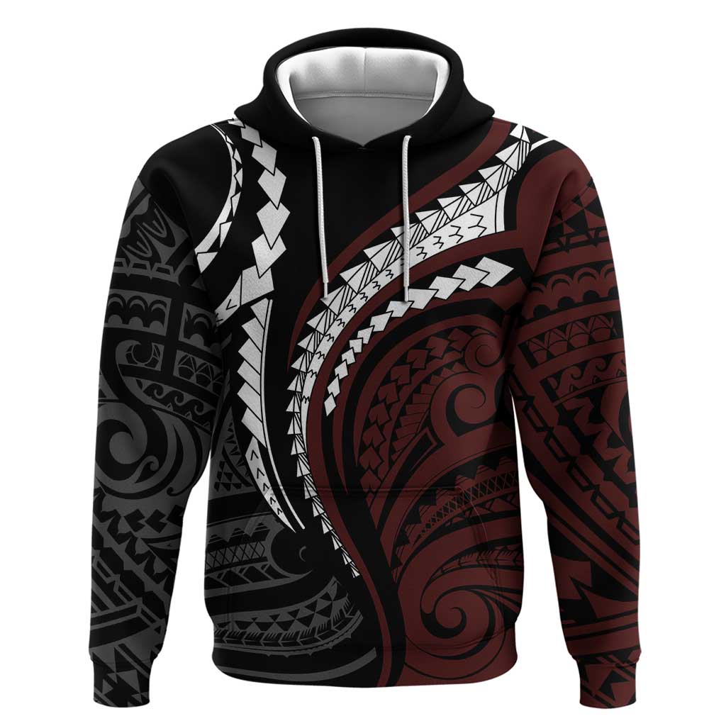 Polynesian Oxblood Line Art Tribal Tattoo Zip Hoodie LT9 Pullover Hoodie Beige - Polynesian Pride