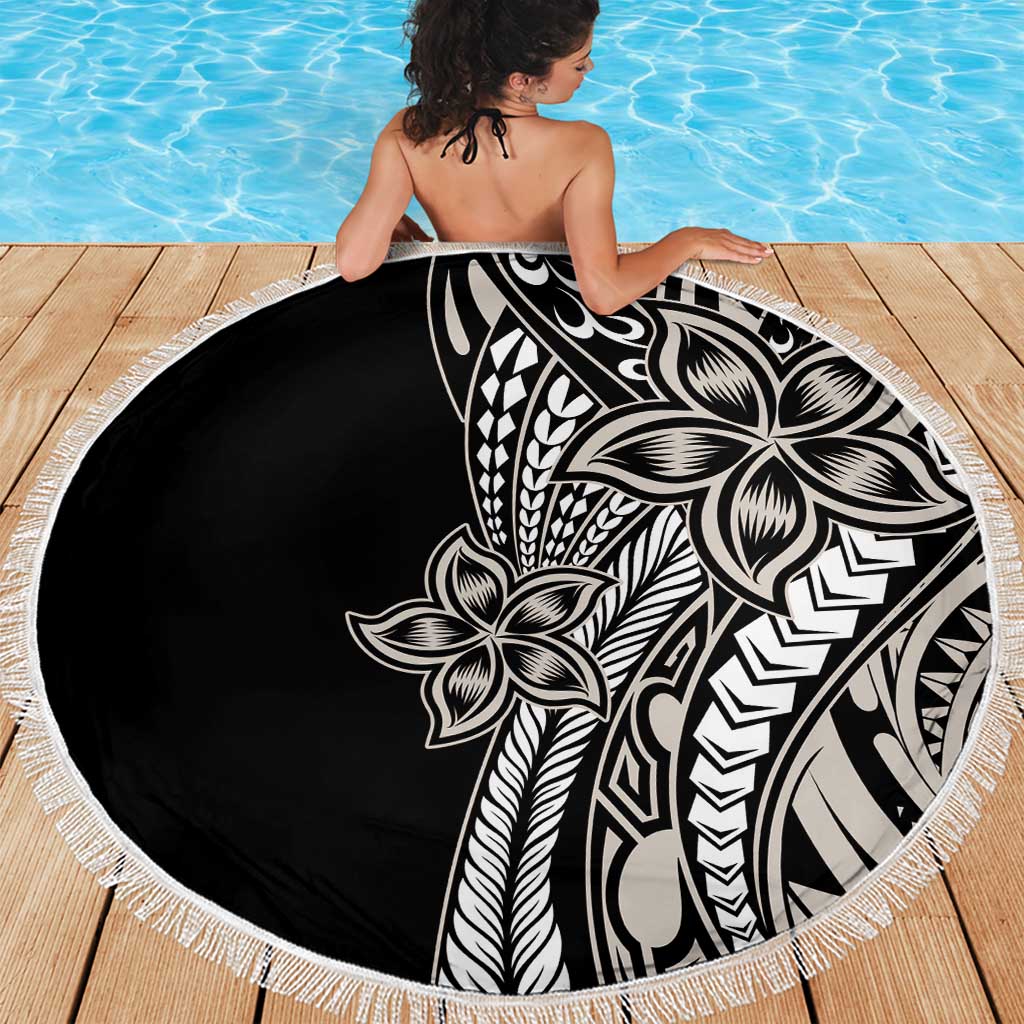 Polynesian Plumeria Floral Tattoo Pattern Beach Blanket Beige Style
