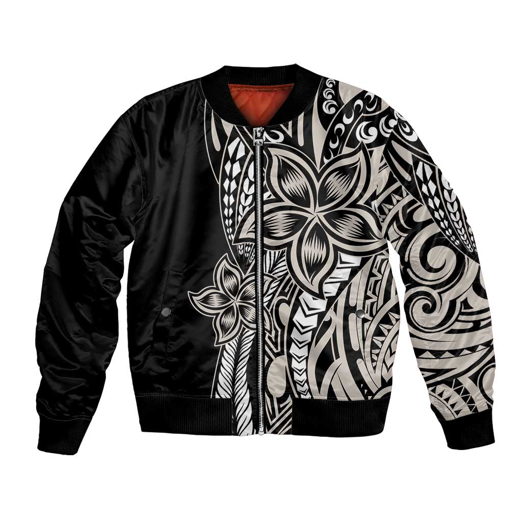Polynesian Plumeria Floral Tattoo Pattern Bomber Jacket Beige Style LT9 Unisex Beige - Polynesian Pride