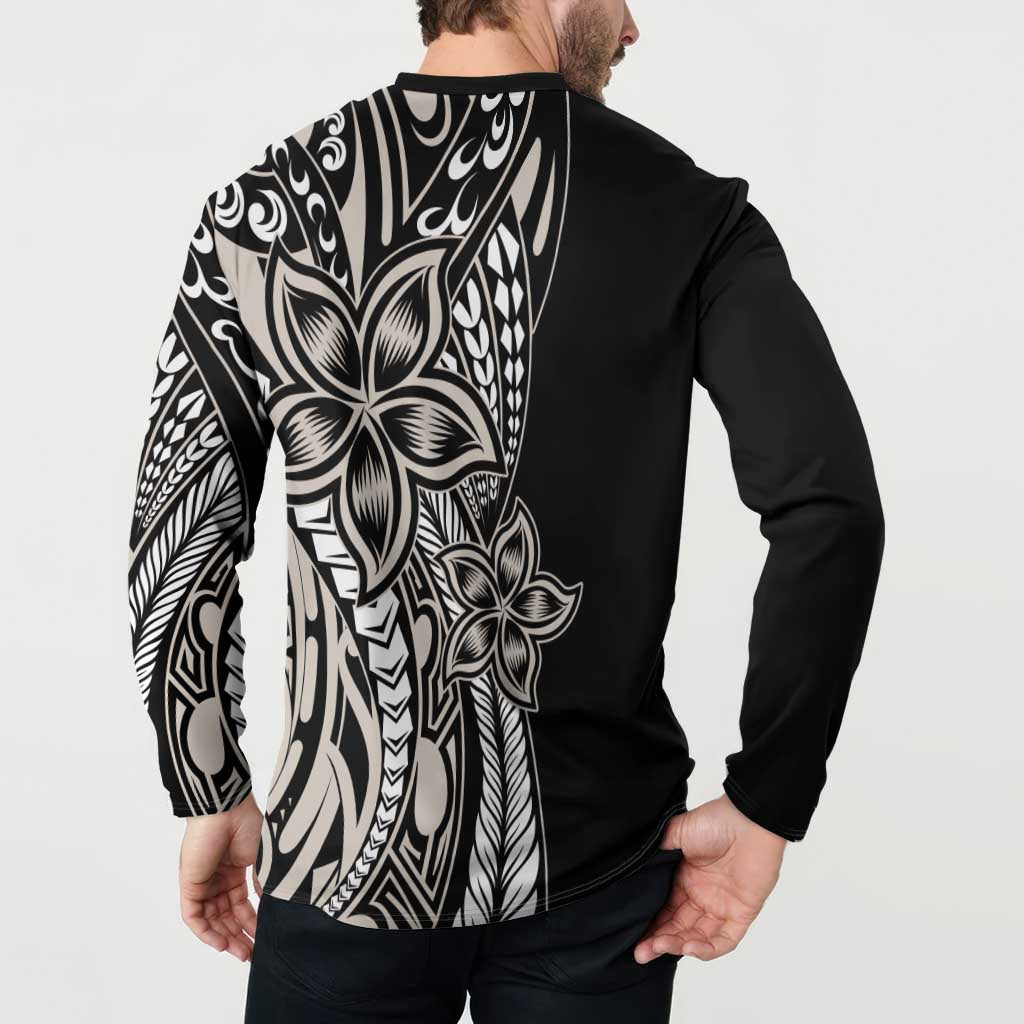 Polynesian Plumeria Floral Tattoo Pattern Button Sweatshirt Beige Style LT9 - Polynesian Pride