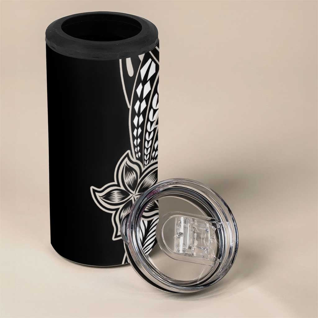 Polynesian Plumeria Floral Tattoo Pattern 4 in 1 Can Cooler Tumbler Beige Style