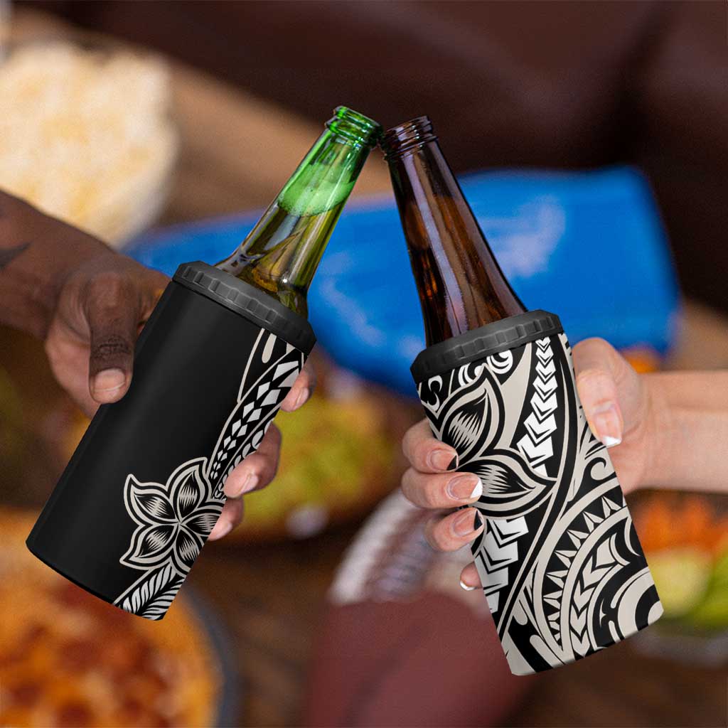 Polynesian Plumeria Floral Tattoo Pattern 4 in 1 Can Cooler Tumbler Beige Style