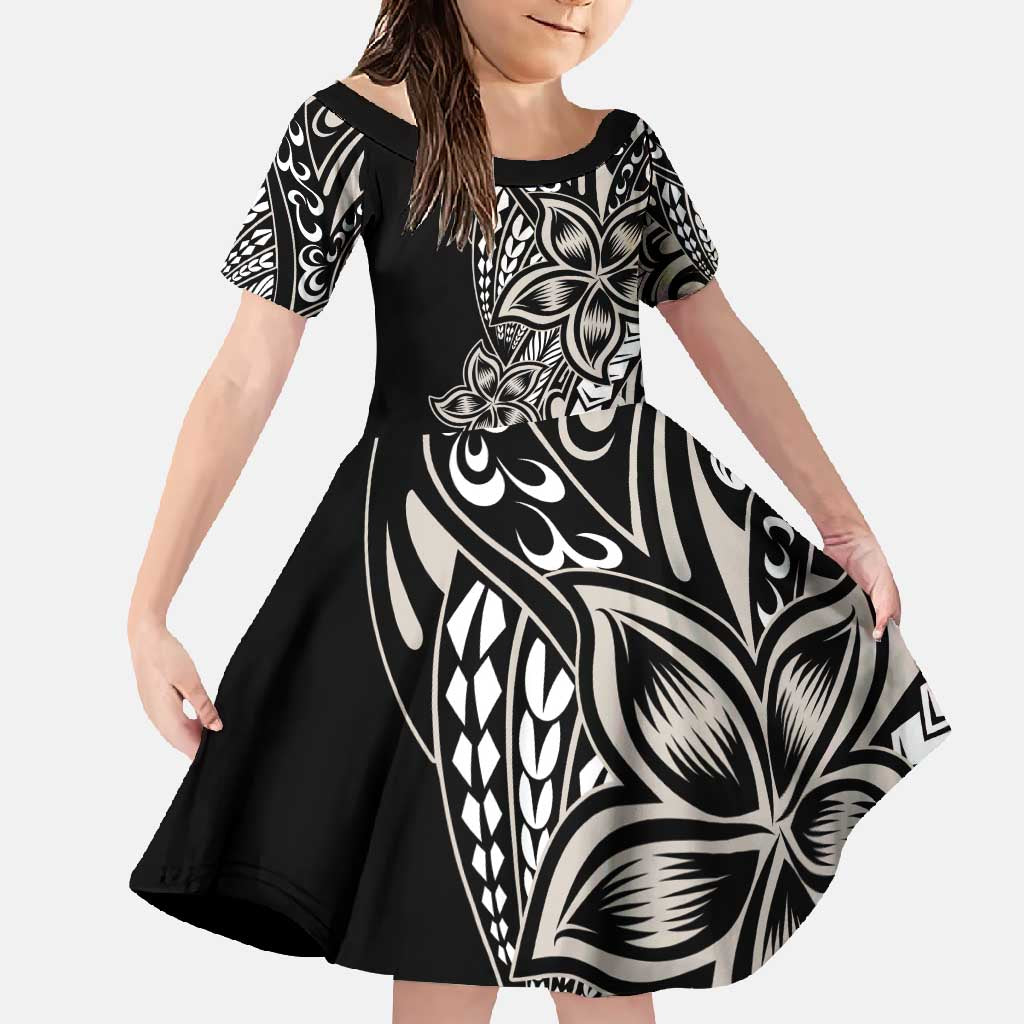 Polynesian Plumeria Floral Tattoo Pattern Family Matching Off Shoulder Maxi Dress and Hawaiian Shirt Beige Style