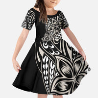 Polynesian Plumeria Floral Tattoo Pattern Family Matching Off Shoulder Maxi Dress and Hawaiian Shirt Beige Style