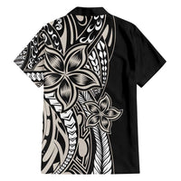 Polynesian Plumeria Floral Tattoo Pattern Family Matching Tank Maxi Dress and Hawaiian Shirt Beige Style