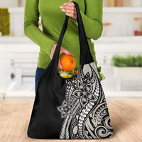 Polynesian Plumeria Floral Tattoo Pattern Grocery Bag Beige Style