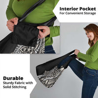 Polynesian Plumeria Floral Tattoo Pattern Grocery Bag Beige Style