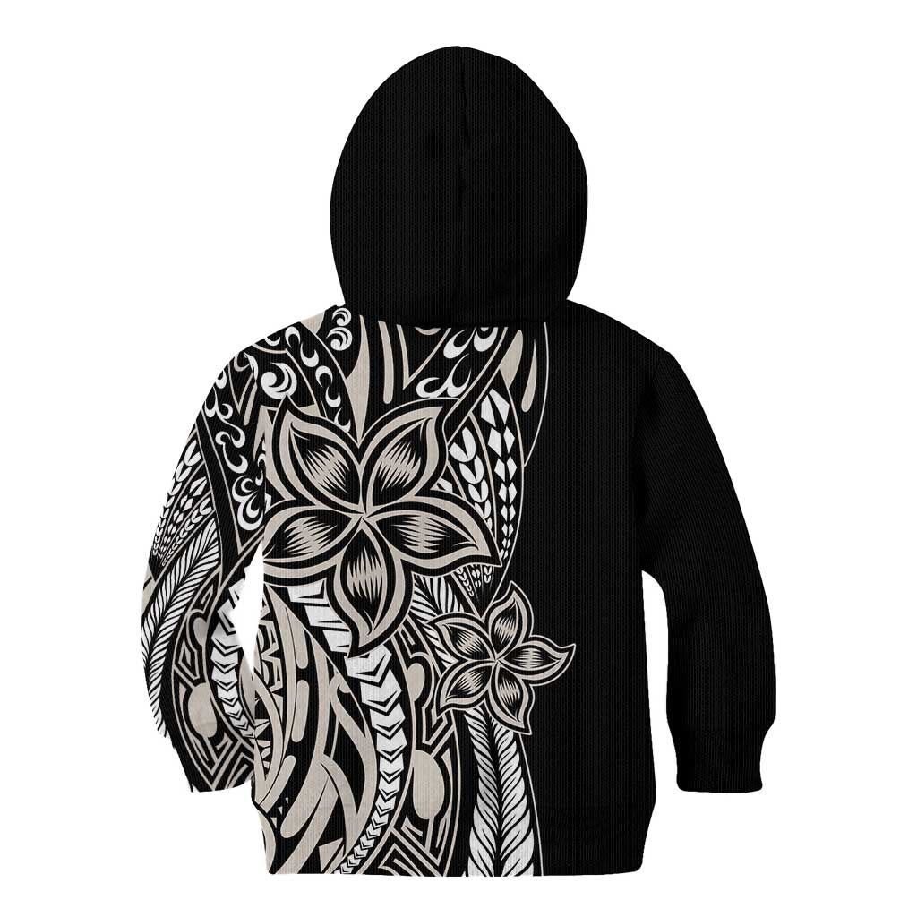 Polynesian Plumeria Floral Tattoo Pattern Kid Hoodie Beige Style