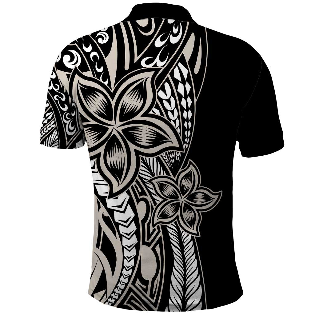 Polynesian Plumeria Floral Tattoo Pattern Polo Shirt Beige Style