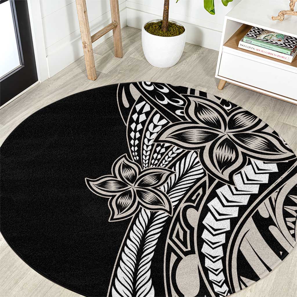 Polynesian Plumeria Floral Tattoo Pattern Round Carpet Beige Style LT9 Beige - Polynesian Pride