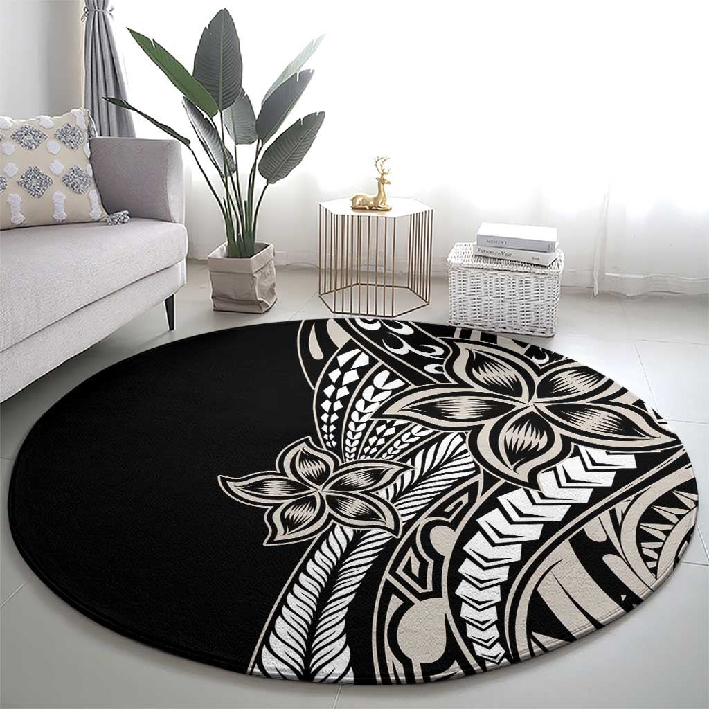 Polynesian Plumeria Floral Tattoo Pattern Round Carpet Beige Style LT9 - Polynesian Pride