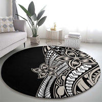 Polynesian Plumeria Floral Tattoo Pattern Round Carpet Beige Style LT9 - Polynesian Pride
