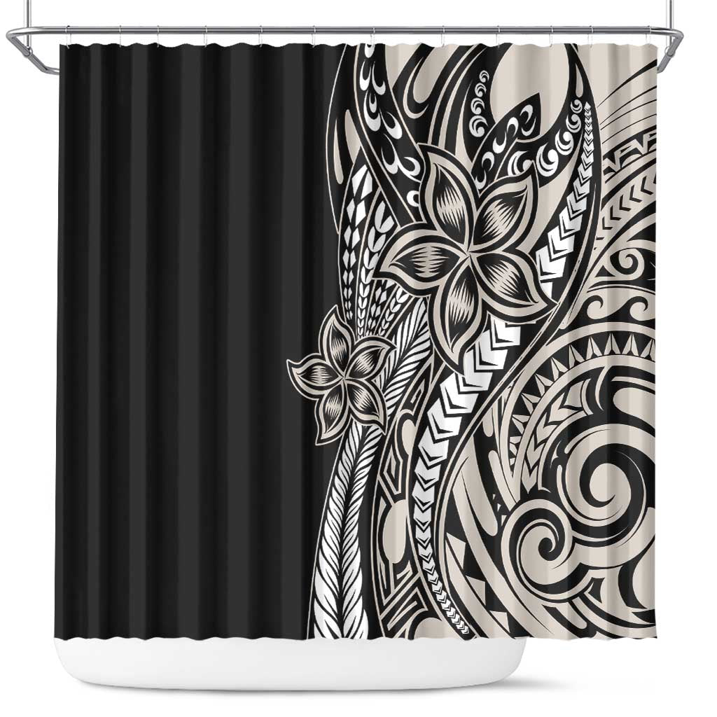 Polynesian Plumeria Floral Tattoo Pattern Shower Curtain Beige Style LT9 Beige - Polynesian Pride