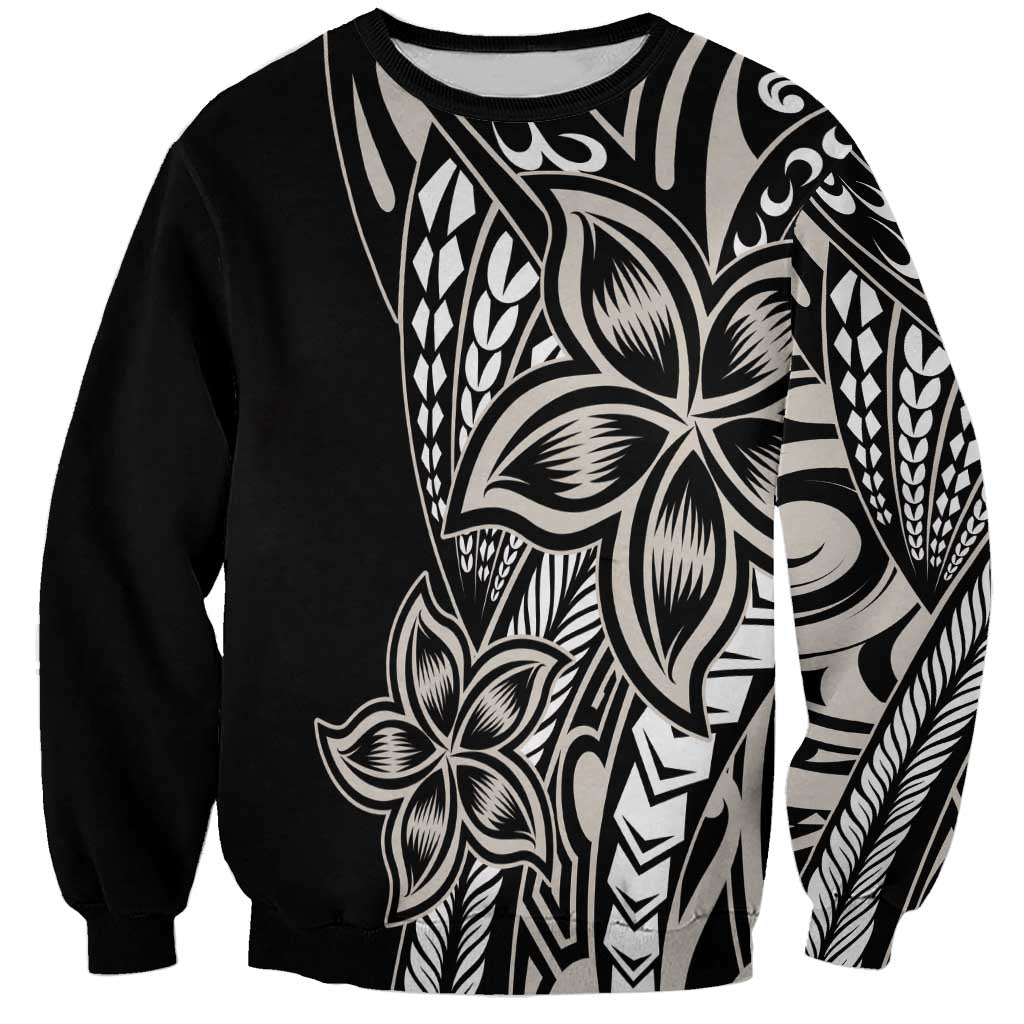 Polynesian Plumeria Floral Tattoo Pattern Sweatshirt Beige Style