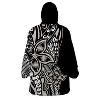 Polynesian Plumeria Floral Tattoo Pattern Wearable Blanket Hoodie Beige Style