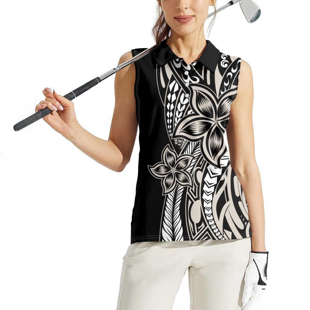 Polynesian Plumeria Floral Tattoo Pattern Women Sleeveless Polo Shirt Beige Style LT9 - Polynesian Pride