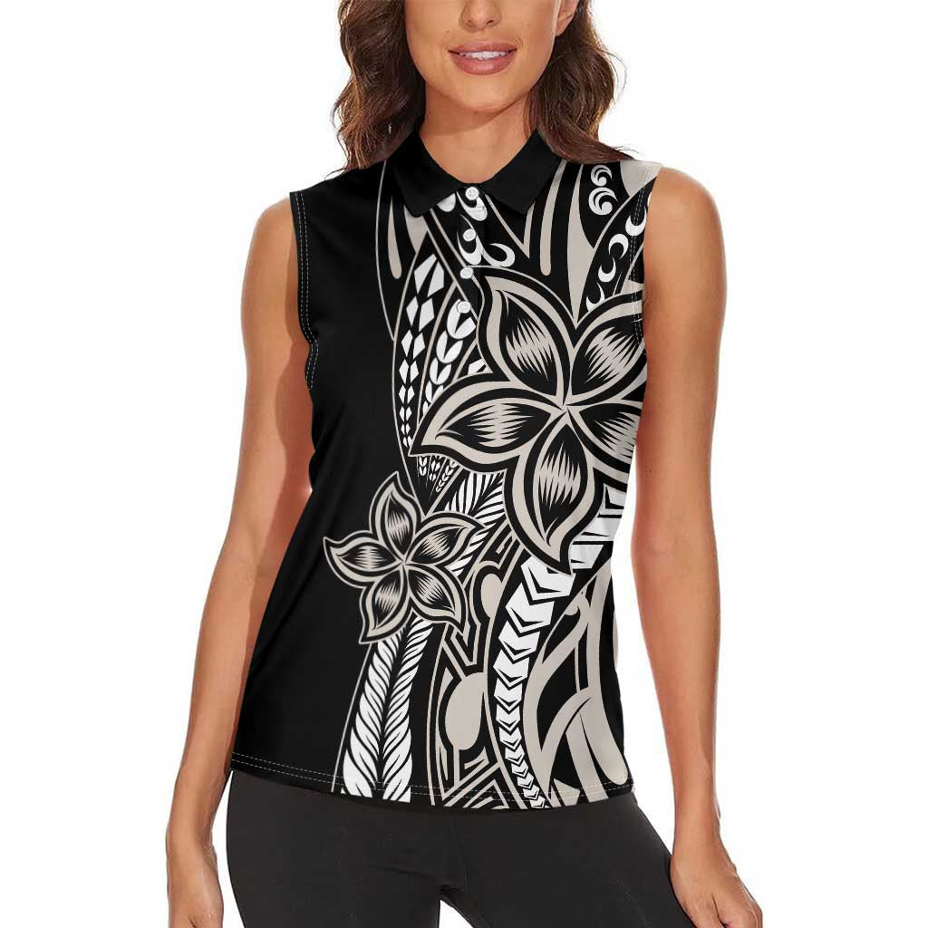 Polynesian Plumeria Floral Tattoo Pattern Women Sleeveless Polo Shirt Beige Style LT9 - Polynesian Pride