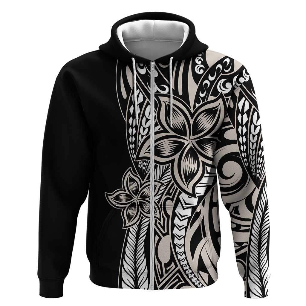 Polynesian Plumeria Floral Tattoo Pattern Zip Hoodie Beige Style LT9 Zip Hoodie Beige - Polynesian Pride