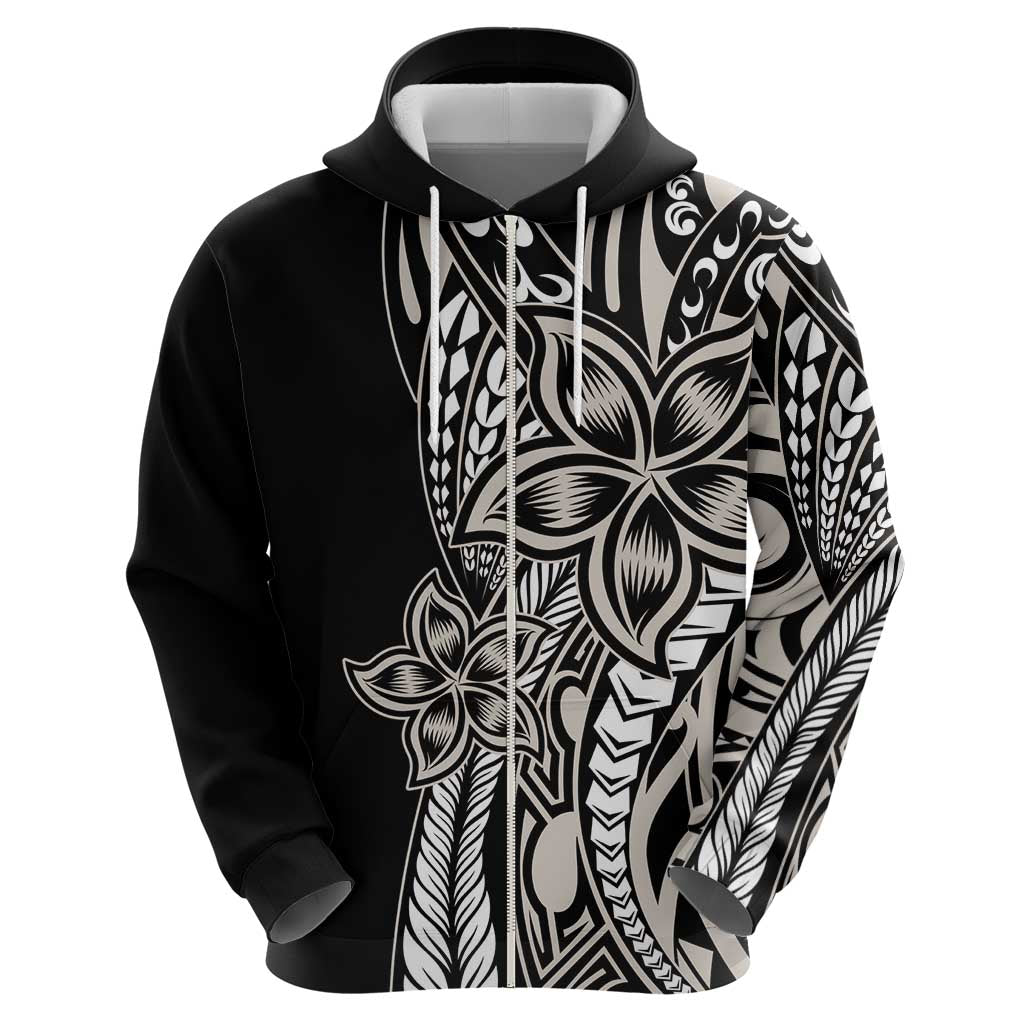 Polynesian Plumeria Floral Tattoo Pattern Zip Hoodie Beige Style LT9 - Polynesian Pride