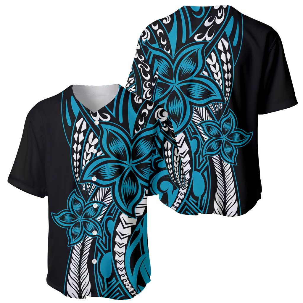 Polynesian Plumeria Floral Tattoo Pattern Baseball Jersey Blue Style LT9 - Polynesian Pride