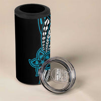 Polynesian Plumeria Floral Tattoo Pattern 4 in 1 Can Cooler Tumbler Bllue Style
