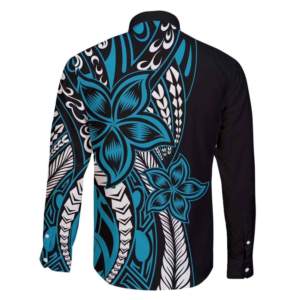 Polynesian Plumeria Floral Tattoo Pattern Family Matching Mermaid Dress and Hawaiian Shirt Blue Style LT9 - Polynesian Pride