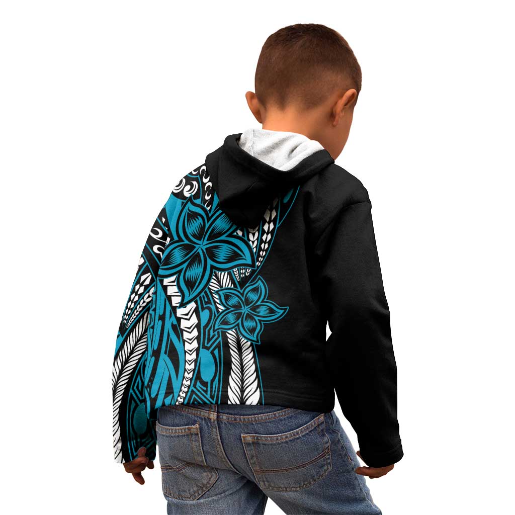 Polynesian Plumeria Floral Tattoo Pattern Kid Hoodie Bllue Style