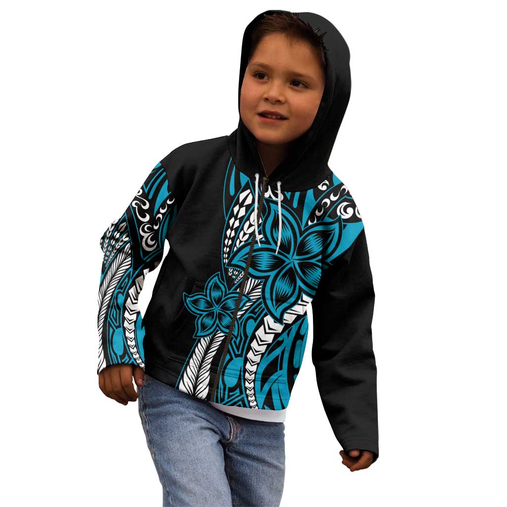 Polynesian Plumeria Floral Tattoo Pattern Kid Hoodie Bllue Style