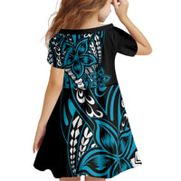 Polynesian Plumeria Floral Tattoo Pattern Kid Short Sleeve Dress Bllue Style