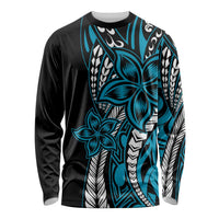 Polynesian Plumeria Floral Tattoo Pattern Long Sleeve Shirt Blue Style LT9 Unisex Blue - Polynesian Pride