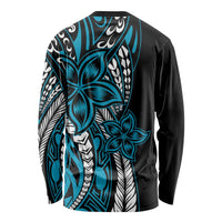 Polynesian Plumeria Floral Tattoo Pattern Long Sleeve Shirt Blue Style LT9 - Polynesian Pride