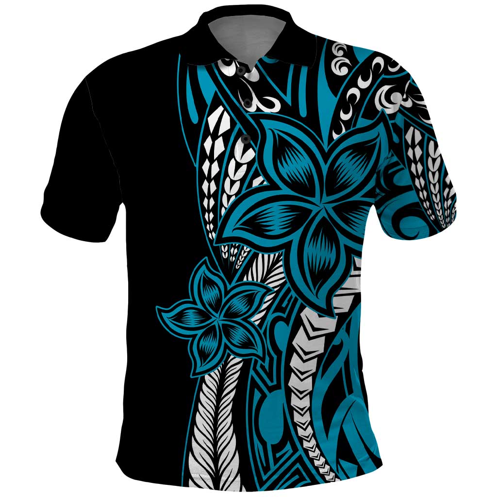 Polynesian Plumeria Floral Tattoo Pattern Polo Shirt Bllue Style