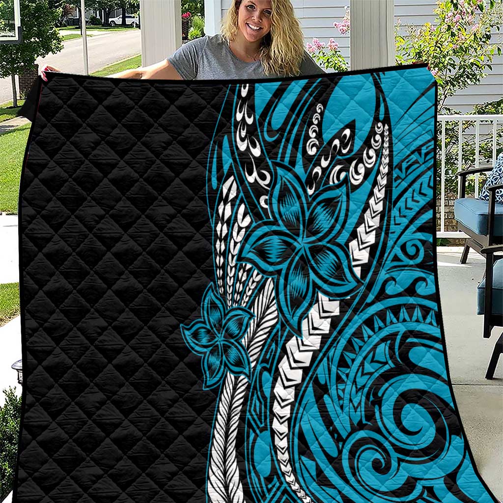 Polynesian Plumeria Floral Tattoo Pattern Quilt Blue Style LT9 Blue - Polynesian Pride