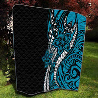 Polynesian Plumeria Floral Tattoo Pattern Quilt Blue Style