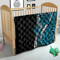 Polynesian Plumeria Floral Tattoo Pattern Quilt Blue Style