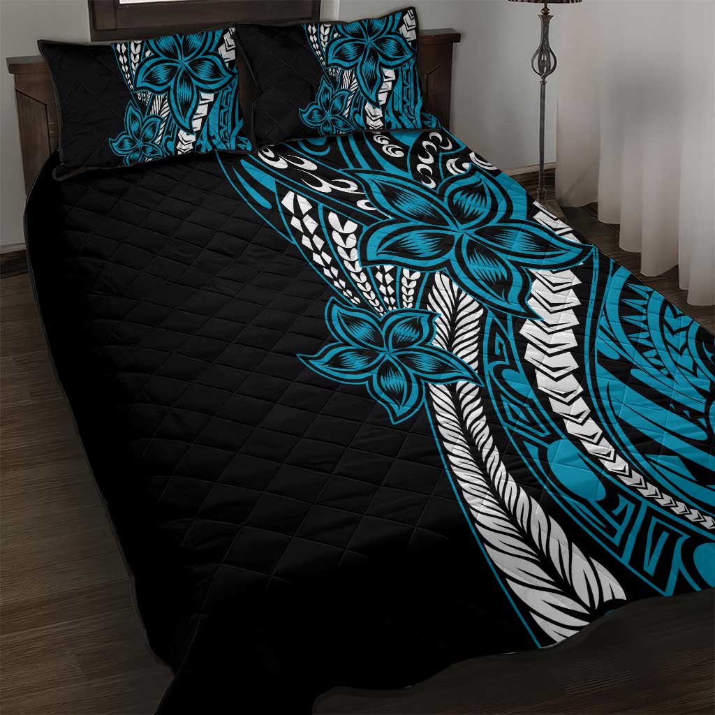 Polynesian Plumeria Floral Tattoo Pattern Quilt Bed Set Blue Style LT9 Blue - Polynesian Pride