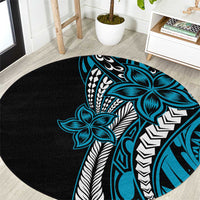 Polynesian Plumeria Floral Tattoo Pattern Round Carpet Blue Style LT9 Blue - Polynesian Pride