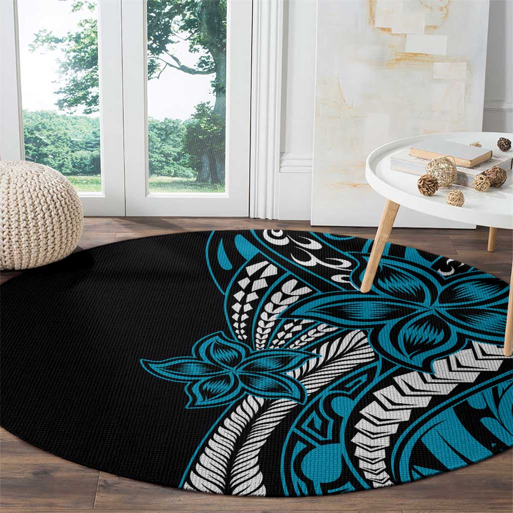 Polynesian Plumeria Floral Tattoo Pattern Round Carpet Blue Style LT9 - Polynesian Pride