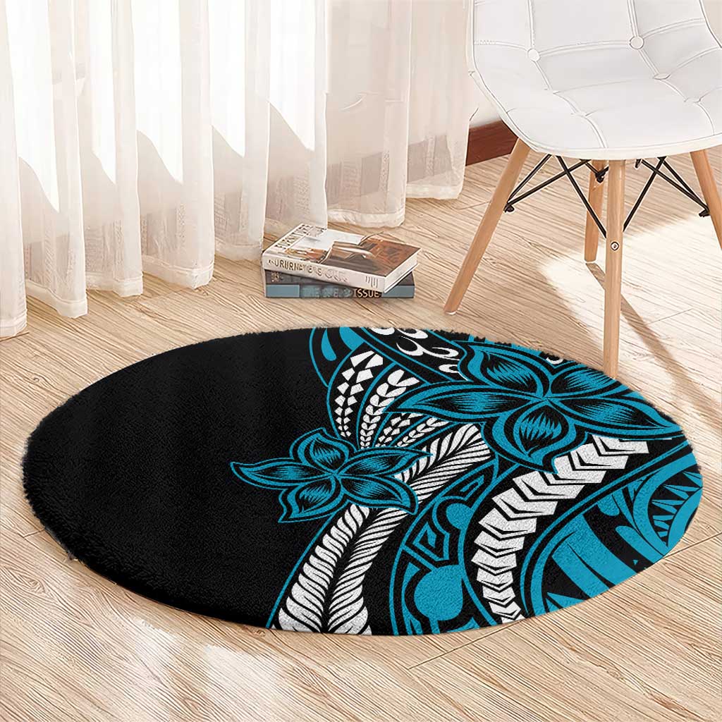 Polynesian Plumeria Floral Tattoo Pattern Round Carpet Blue Style LT9 - Polynesian Pride