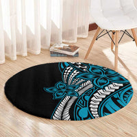 Polynesian Plumeria Floral Tattoo Pattern Round Carpet Blue Style LT9 - Polynesian Pride