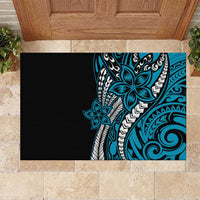 Polynesian Plumeria Floral Tattoo Pattern Rubber Doormat Blue Style