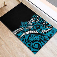 Polynesian Plumeria Floral Tattoo Pattern Rubber Doormat Blue Style