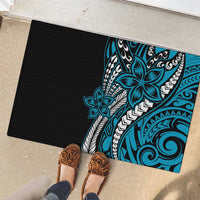 Polynesian Plumeria Floral Tattoo Pattern Rubber Doormat Blue Style
