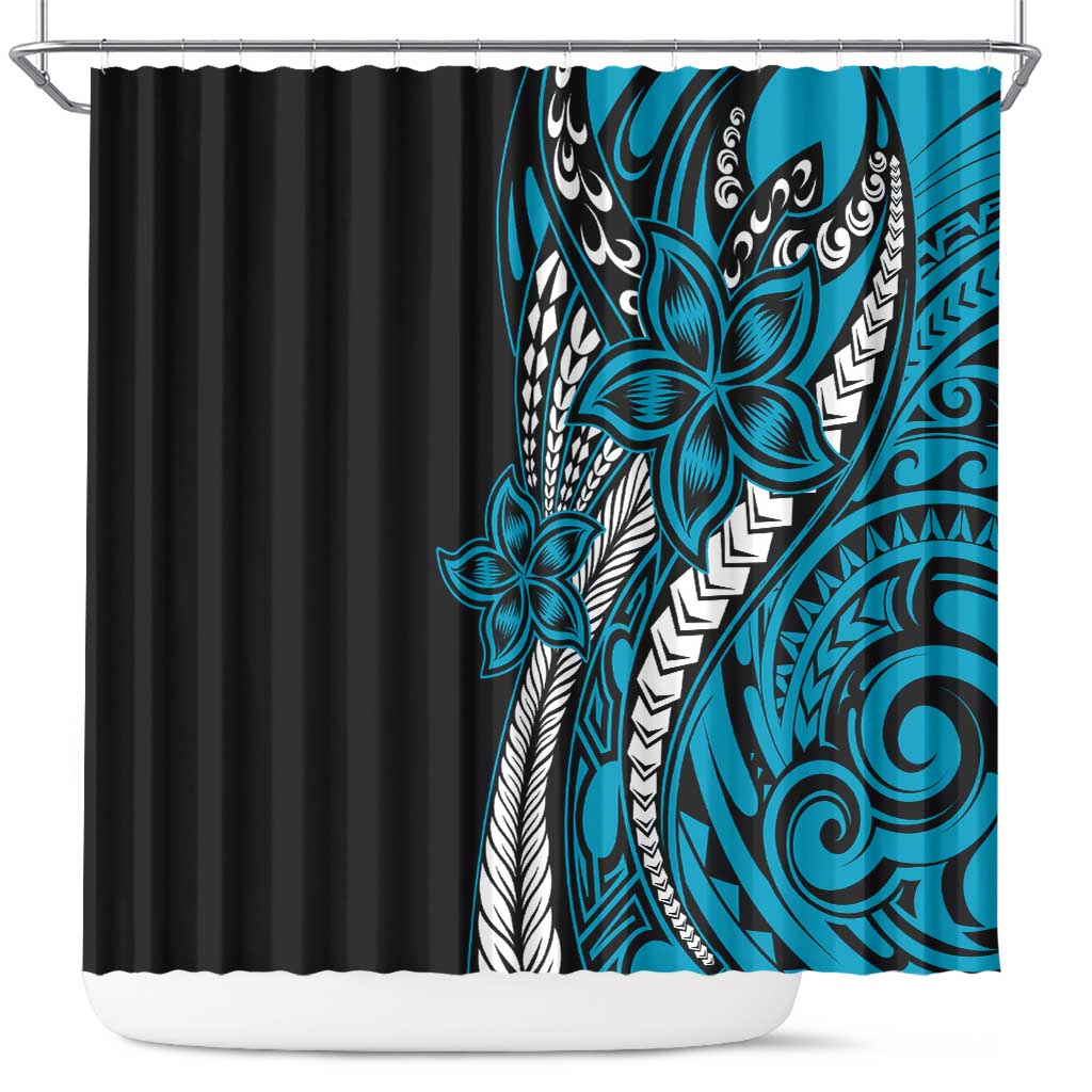 Polynesian Plumeria Floral Tattoo Pattern Shower Curtain Blue Style LT9 Blue - Polynesian Pride