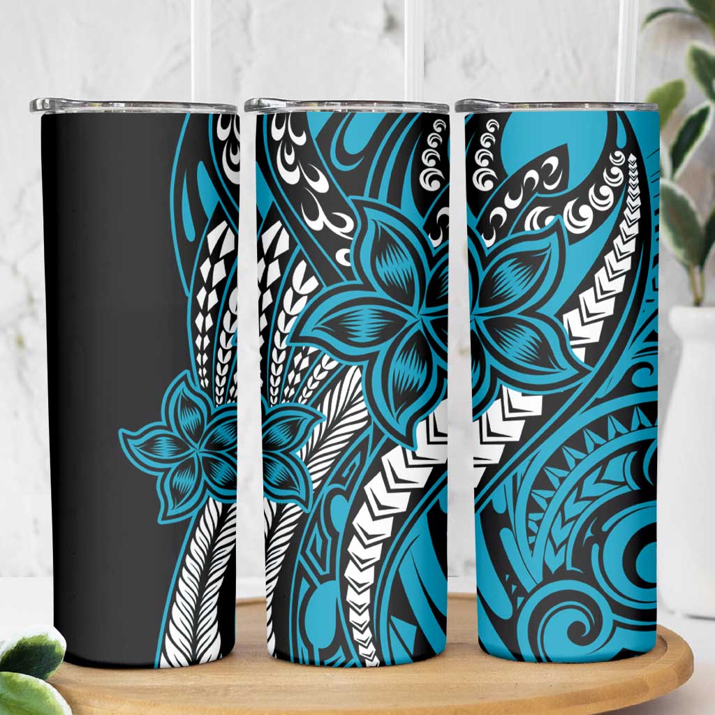 Polynesian Plumeria Floral Tattoo Pattern Skinny Tumbler Bllue Style