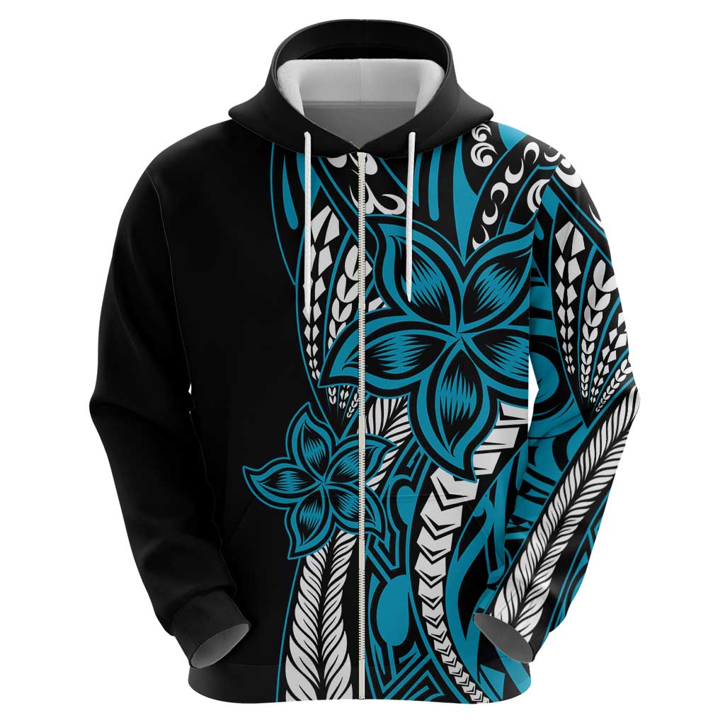 Polynesian Plumeria Floral Tattoo Pattern Zip Hoodie Blue Style LT9 - Polynesian Pride