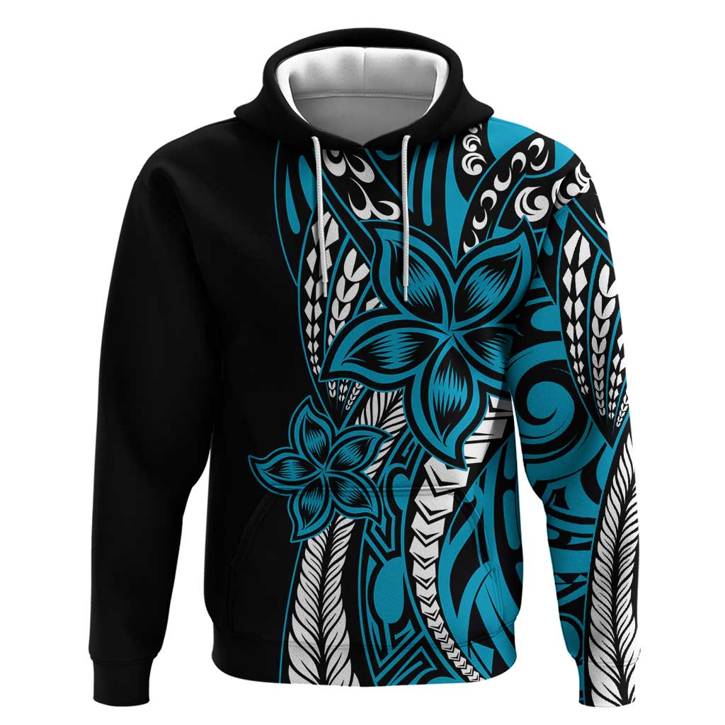 Polynesian Plumeria Floral Tattoo Pattern Zip Hoodie Blue Style LT9 Pullover Hoodie Blue - Polynesian Pride