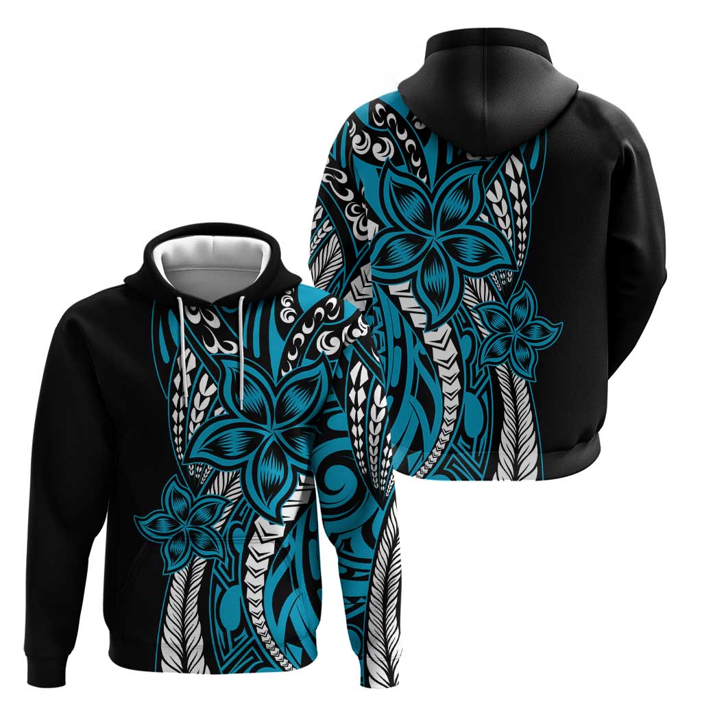 Polynesian Plumeria Floral Tattoo Pattern Zip Hoodie Blue Style LT9 - Polynesian Pride